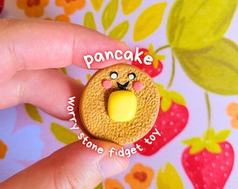 Pancake Worry Stone with Butter: Polymer Clay Anxiety Relief Fidget Toy