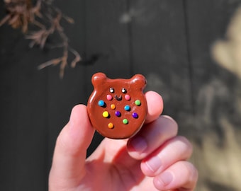 Cosmic Brownie Teddy Bear Worry Stone: Handmade Polymer Clay Anxiety Fidget