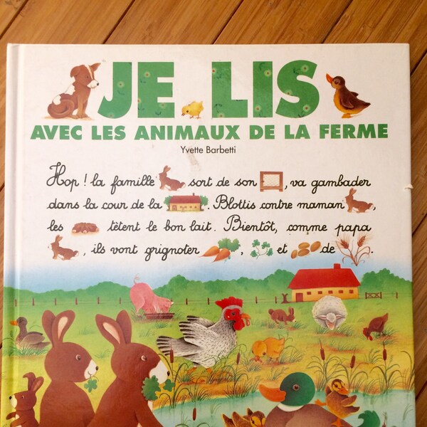 Vintage French Children's Book, Farm Animals, les animaux de la ferme, 1995 hardcover color illustrations,