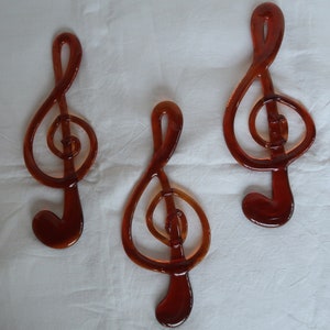 Murano glass 3 music keys, amber colored, years 1940-1950, made in Italy.