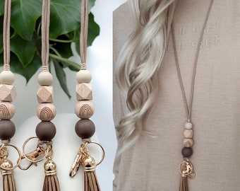 Hand Painted Wooden Bead Lanyard: Teacher Nurse ID Badge Holder