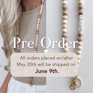 Personalized Beaded Teacher Lanyard, Handmade  Lanyard, Custom Name Badge Holder, Neutral Painted Beads, Made to Order