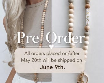 Personalized Beaded Teacher Lanyard, Handmade  Lanyard, Custom Name Badge Holder, Neutral Painted Beads, Made to Order