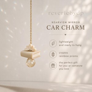 Book Car Charm, Rearview Mirror Suncatcher, Crystal Prism Decor, Book Lover Gift