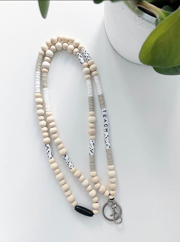 Teacher Lanyard, Lanyard, Teacher Gift, Custom Lanyard, Personalized Lanyard, Personalized Teacher Gift, Breakaway Lanyard, Wooden Beads