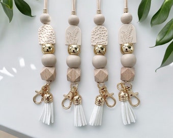 Cordino con perline: perline di legno dipinte a mano, perline in silicone, regalo boho per insegnanti/infermiere