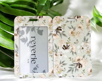 Floral ID Badge Holder: Hard Plastic Card Protector