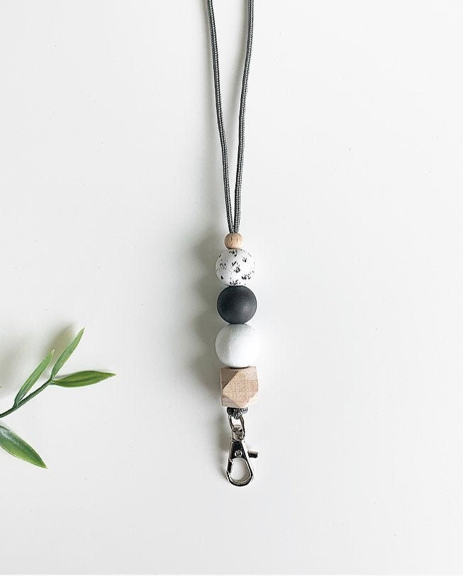 Lanyard - Beaded Lanyard - Wooden Bead Lanyard - Badge Holder - Teach…