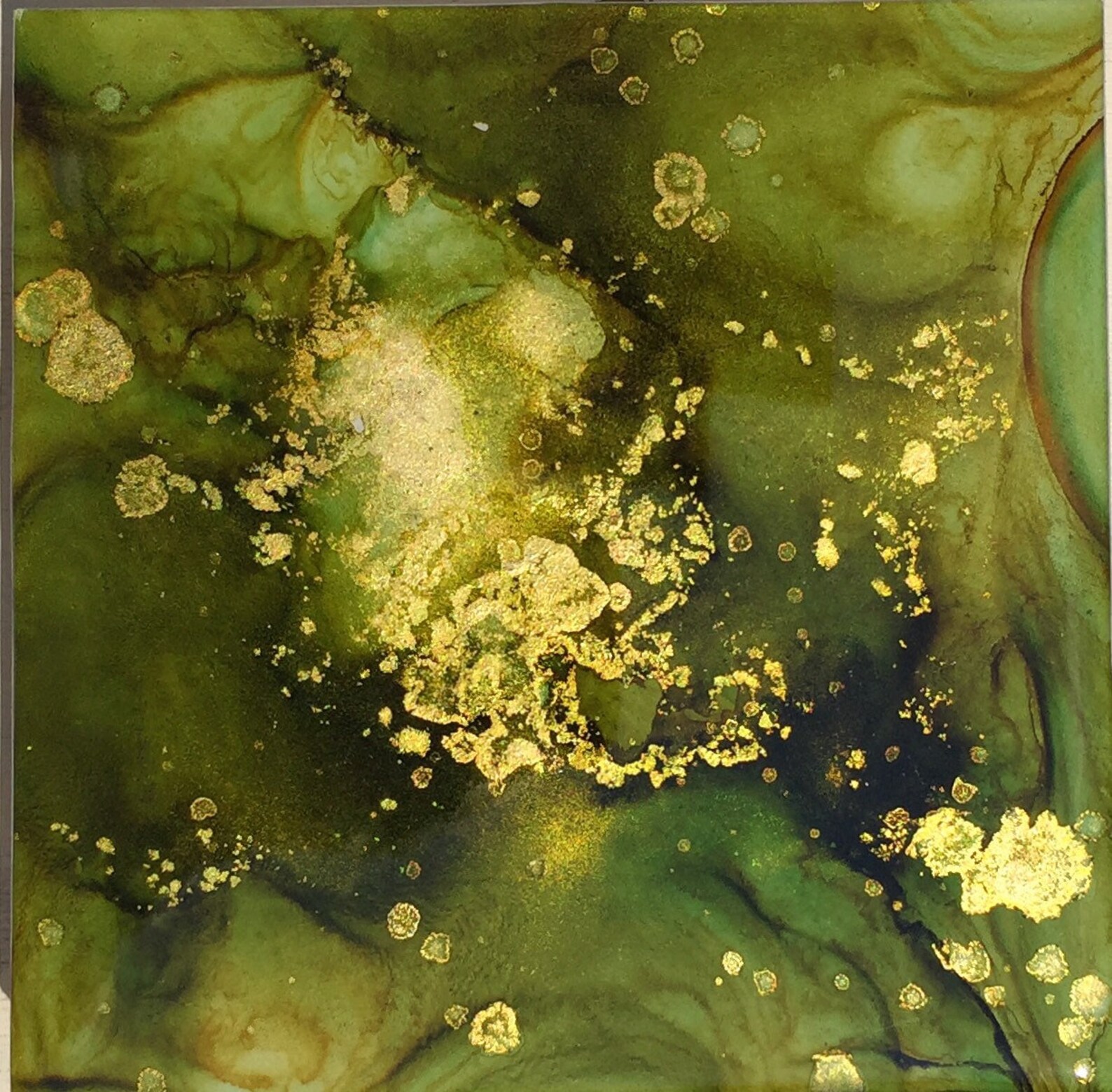 Green and gold Abstract alcohol ink wall art green wall art Etsy