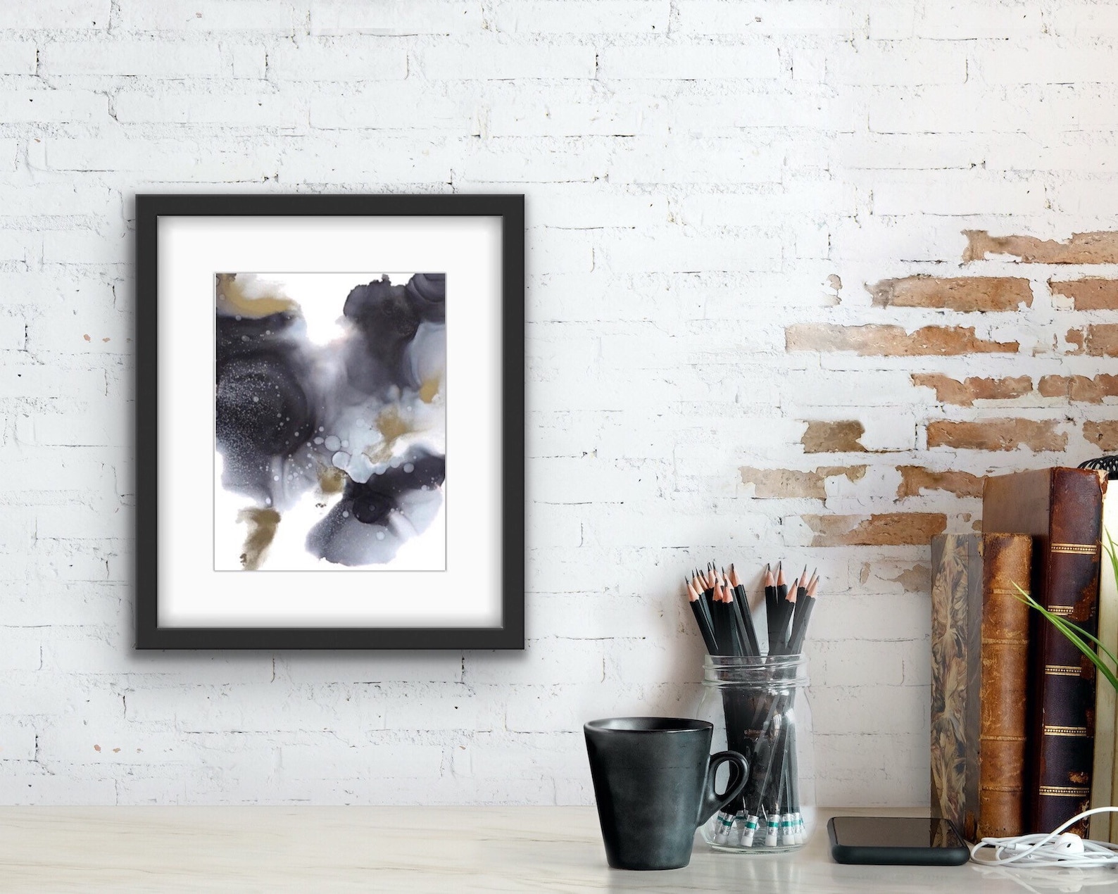 Abstract Wall Art in Black and Gold Contemporary Wall Art Etsy