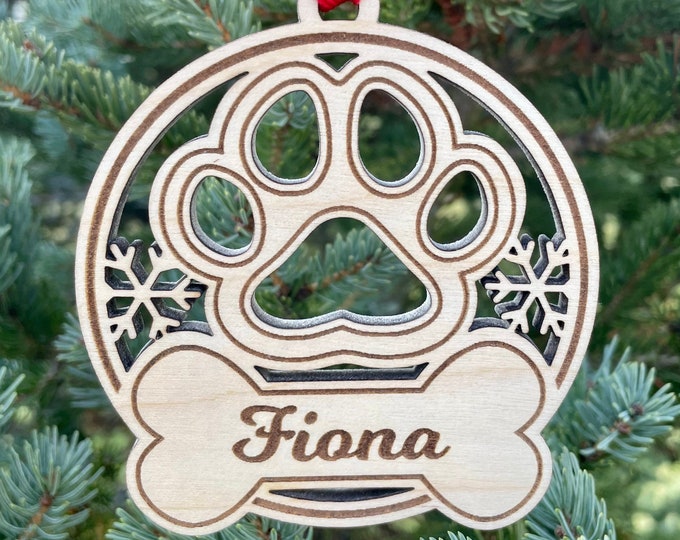 Dog Paw & Bone Personalized Christmas Ornament | Personalized Dog Ornament | 2024 Christmas