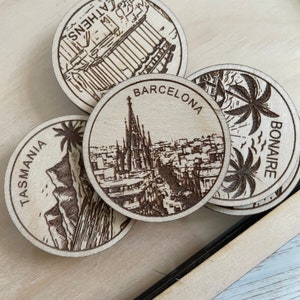 Jeton ou aimant de voyage à Barcelone | Jetons de collection pour l'état, la ville, le monument, les parcs nationaux ou le pays du bois | Jeton de suivi de voyage