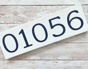 Custom Zip Code Wood Sign | Housewarming Gift | White and Grey Decor | 3.5” x 11” | Realtor Gift