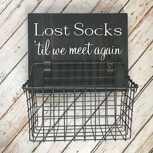 Lost Socks ‘til we meet again | wood sign with attached basket | Laundry Room Decor | Laundry Organization