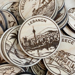 Lebanon Travel Token or Magnet | Wood State, City, Landmark, National Parks, or Country Collector Tokens | Travel Tracking Token