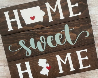 Iowa to New Jersey State Sign: Two-State Home Decor