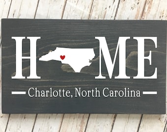North Carolina (NC) Home wood sign customized with town name | 2 sizes available | North Carolina Housewarming Gift | NC State Gift