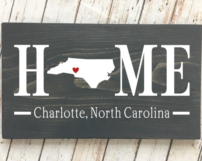 North Carolina (NC) Home wood sign customized with town name | 2 sizes available | North Carolina Housewarming Gift | NC State Gift