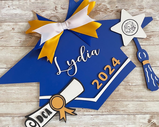 Custom 2024 Grad Cap Door Hanger | Senior Graduate Cap Decor | High School Graduation Door Sign | Graduation Party Decor