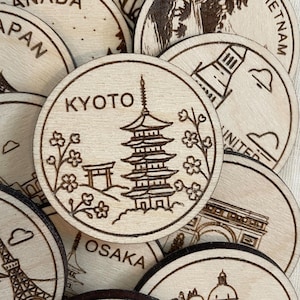 Jeton ou aimant de voyage de Kyoto | Jetons de collection pour l'état, la ville, le monument, les parcs nationaux ou le pays du bois | Jeton de suivi de voyage
