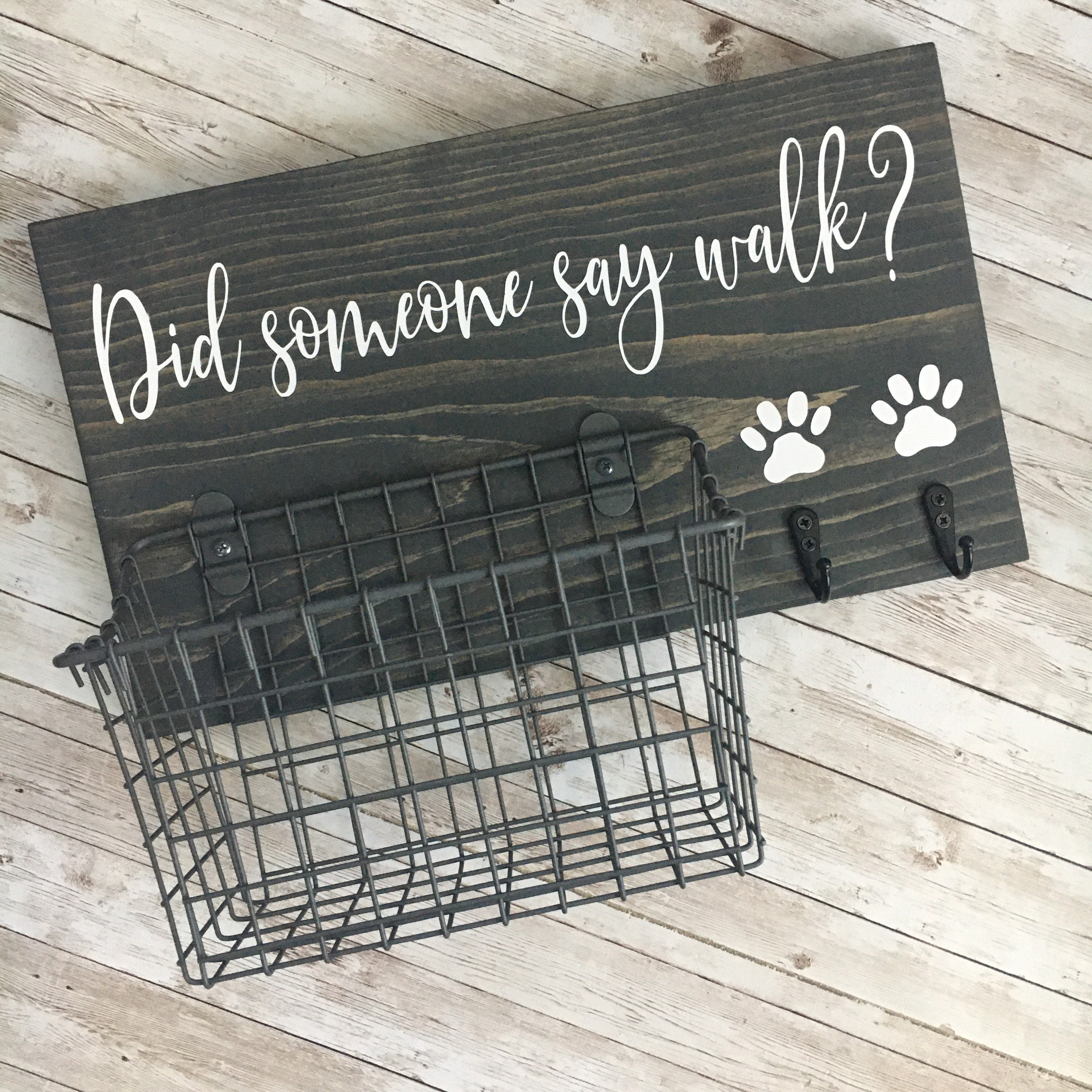 Did someone say walk? leash holder Dog Leash Hook / Basket Sign Combo Dog Organizer with