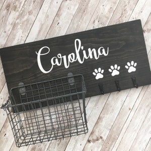 Custom Dog Leash Hook and Basket Sign: Entryway Pet Organizer
