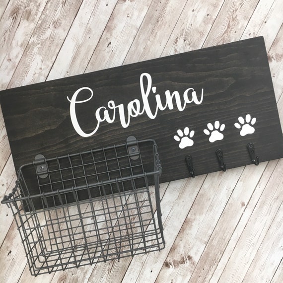 Custom Dog Leash Hook and Basket Sign: Entryway Pet Organizer
