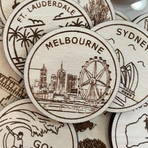 Jeton ou aimant de voyage de Melbourne | Jetons de collection pour l'état, la ville, le monument, les parcs nationaux ou le pays du bois | Jeton de suivi de voyage