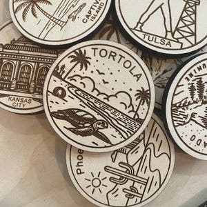 Jeton de voyage ou aimant en forme de tortola | Jetons de collection pour l'état, la ville, le monument, les parcs nationaux ou le pays du bois | Jeton de suivi de voyage