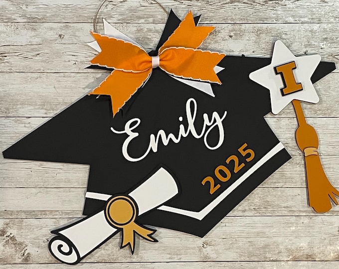 Custom Grad Cap Door Hanger | Senior 2025 Grad Decor | High School Graduation Door Sign | Graduation Party Decor
