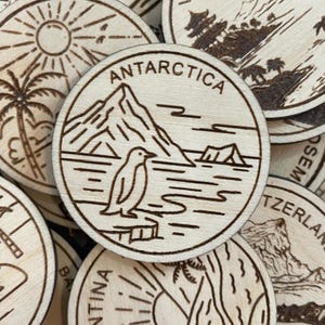 Antarktis Reisetoken oder Magnet | Wood Zustand, Stadt, Wahrzeichen, Nationalparks oder Land Sammler Token | Travel Tracking Token