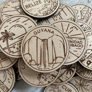 -Vorlage Reise-Token oder Magnet | Wood Zustand, Stadt, Wahrzeichen, Nationalparks oder Land Sammler Token | Travel Tracking Token