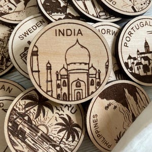 Template Travel Token or Magnet | Wood State, City, Landmark, National Parks, or Country Collector Tokens | Travel Tracking Token