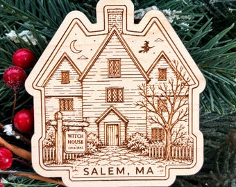 Salem, Massachusetts Ornament: Engraved Wood Destination Souvenir