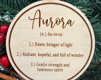 Aurora Name Definition Ornament or Sign or Magnet | Name Meaning Gift | 2026 Baby Shower Gift | Name Meaning Ornament | Baby Shower Gift Tag