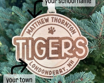 Custom Engraved Tigers Mascot School Ornament