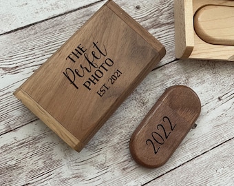Custom 30GB wood Flash Drive Case | Engraved Flash Drive |  Company Gift | wedding photographer marketing