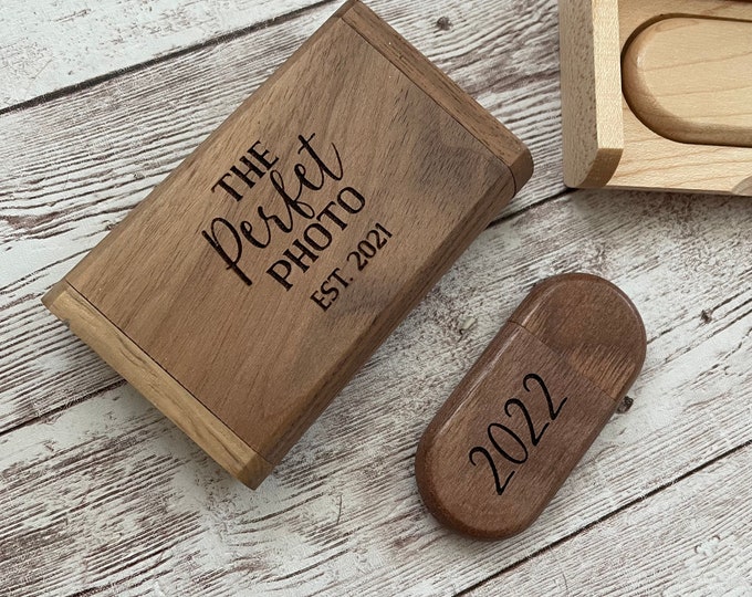 Custom 30GB wood Flash Drive Case | Engraved Flash Drive |  Company Gift | wedding photographer marketing