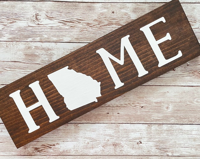 Georgia Home State Wood Sign | Housewarming | Gallery Wall Decor | 3 sizes Available 3.5” x 12”, 5.5 x 18” and 9 x 32” Sign