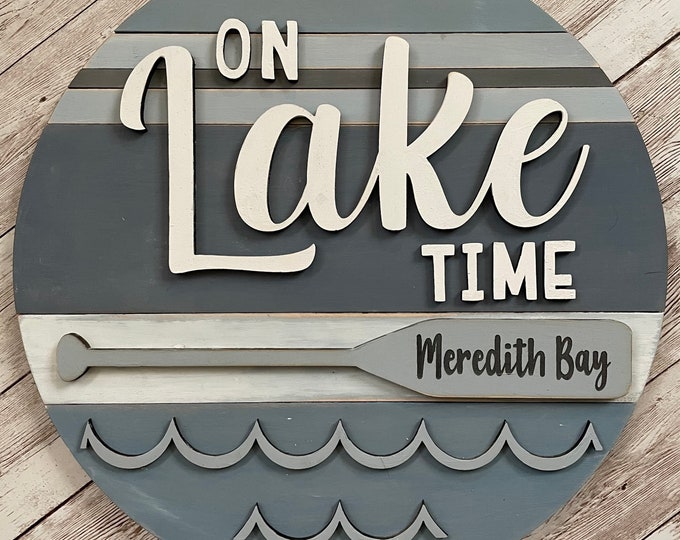 Meredith Bay New Hampshire On Lake Time 3D Wood Sign | 3 sizes available -12”, 16”, 18”| Last Name or Town Name on Oar | Lake House Decor