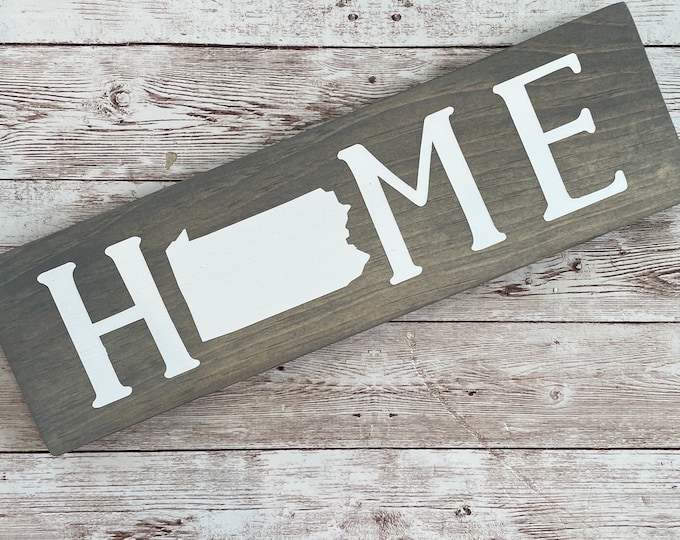 Pennsylvania Home State Wood Sign | Housewarming | Gallery Wall Decor | 3 sizes Available 3.5” x 12”, 5.5 x 18” and 9 x 32” Sign