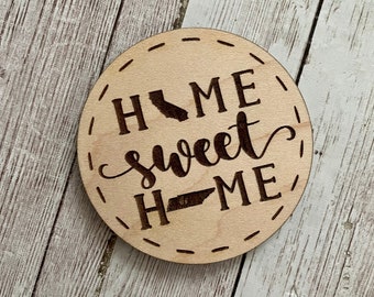 Aimant en bois de 6,3 cm Home Sweet Home de la Californie au Tennessee | État à État Accueil | Nouveau cadeau pour la maison | Idée cadeau de pendaison de crémaillère