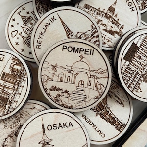 Jeton ou aimant de voyage de Pompéi | Jetons de collection pour l'état, la ville, le monument, les parcs nationaux ou le pays du bois | Jeton de suivi de voyage
