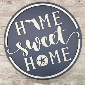 Florida Beach Home Sweet Home Round Wood Sign | Ocean Home Sign | New Home Sign | Housewarming | Starfish Sand Dollar Home Sign
