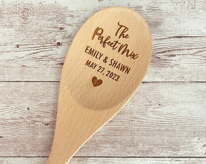 Custom Mixing Spoon | The Perfect Mix Spoon | Bridal Shower Favor | Engraved Wood Mixing Spoon