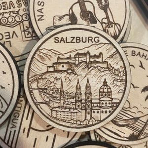 Jeton ou aimant de voyage de Salzbourg Autriche | Jetons de collection pour l'état, la ville, le monument, les parcs nationaux ou le pays du bois | Jeton de suivi de voyage