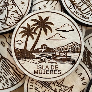 Jeton de voyage ou aimant Isla De Mujeres | Jetons de collection pour l'état, la ville, le monument, les parcs nationaux ou le pays du bois | Jeton de suivi de voyage
