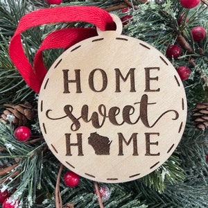 Wisconsin Home Sweet Home Wood Ornament | State Home Ornament | New Home Gift idea | Housewarming Gift Idea | Christmas 2025