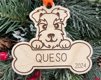 Personalized Schnauzer Dog Christmas Ornament: Engraved Wood