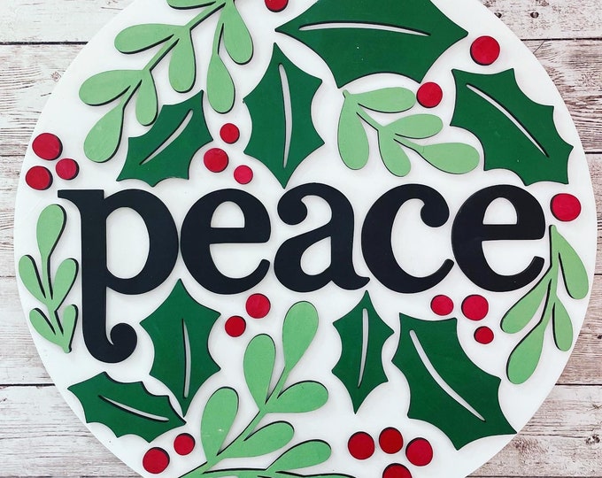 Peace Christmas Sign 12” to 24” Round Wood Sign | Winter Door Idea | Front door welcome sign | Christmas Door Sign